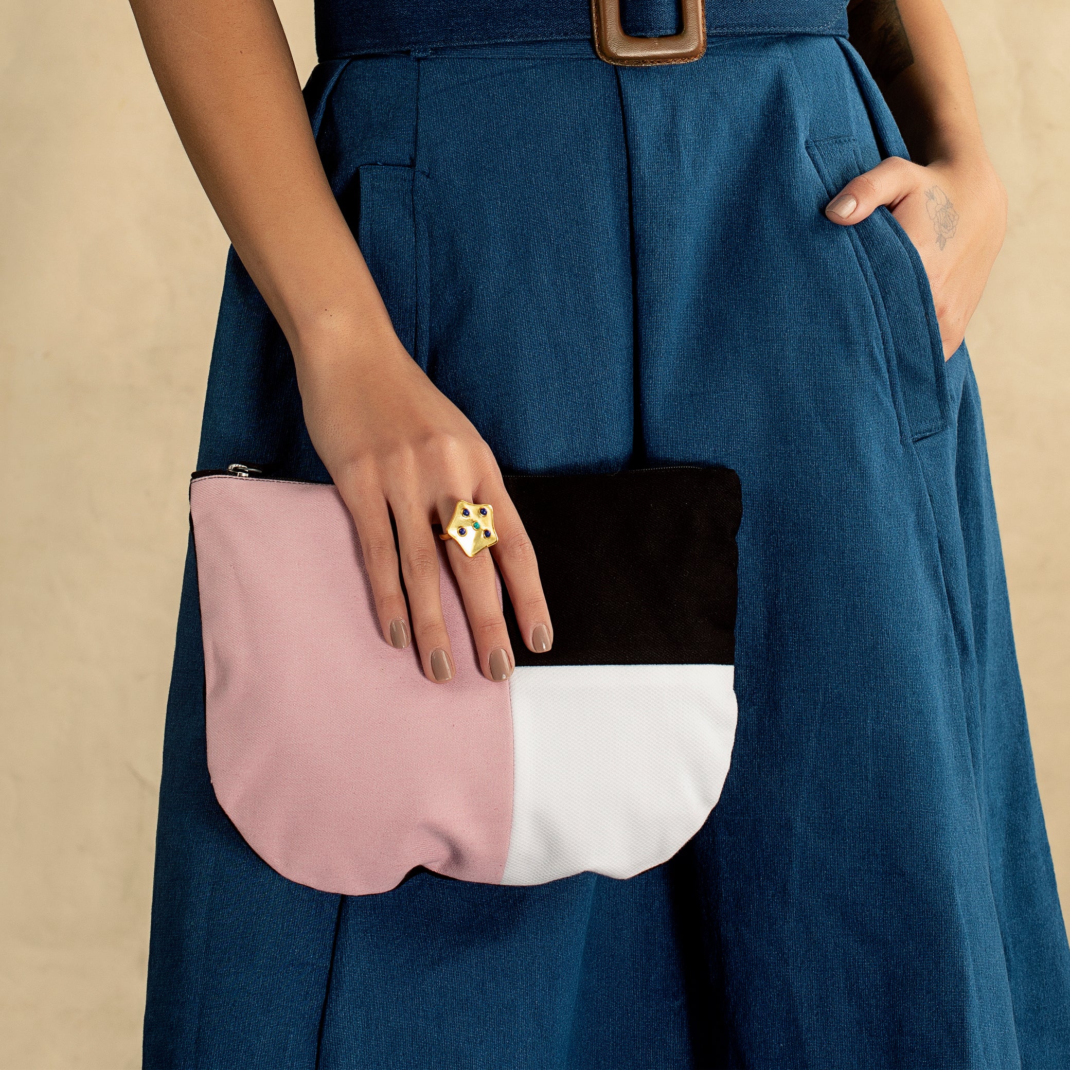 Semi circle patchwork pouch