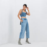 The Annushka Metal Crop Top & Front Flap Pant Set